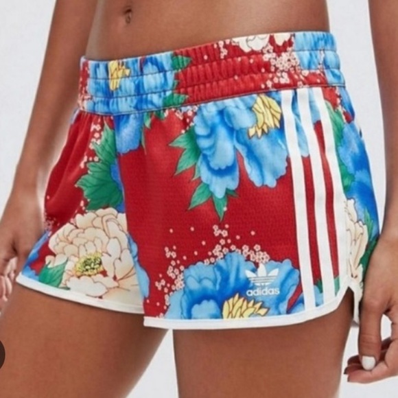 FARM Rio Pants - ADIDAS x FARM RIO Floral Chita Shorts sz Medium Red Blue Sport Athletic Running